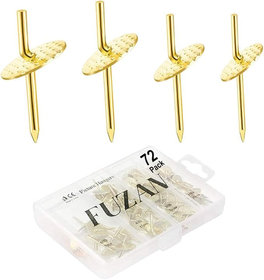 72 pcs Picture Hangers with 10-60lbs, 4 Different Size Picture Hangers, Iron Alloy Nail Hooks, Plaster Picture Hanging Kit on Wooden/Drywall Hanging Hardware for Clock, Mirror, Jewelry