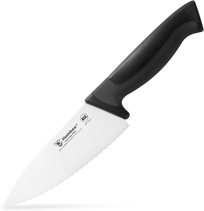 Professional Chef Knife with Ergonomic Handle – NSF Certified Stainless Steel Kitchen Knife, Serrated Wave Teeth, Durable and Sharp Blade, DT 11 Series, Black