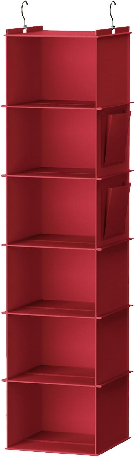 YOUDENOVA Hanging Closet Organizer and Storage, 6-Shelf Closet Hanging Storage Shelves, Dark Red