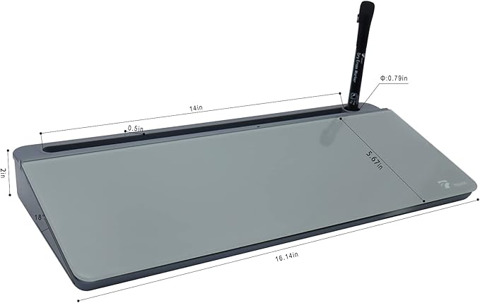 TOWON Small Tilted Desktop Glass Whiteboard, Notepad Computer Keyboard Stand with Dry Erase Board Surface, Desk Organizers with Accessories for Office, Home, School Supplies, Gray, 17 x 6 Inches