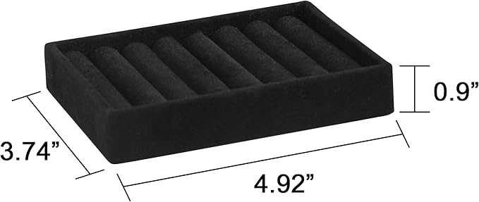 Frebeauty Small Jewelry Tray Set,Velvet Ring Organizer,Stackable Jewelry Organizer Tray,Mini Jewelry Drawer Organizer,4.92 x 3.74 x 0.9 Inches,7 Slots Ring Tray for Women (Set 2,Black)