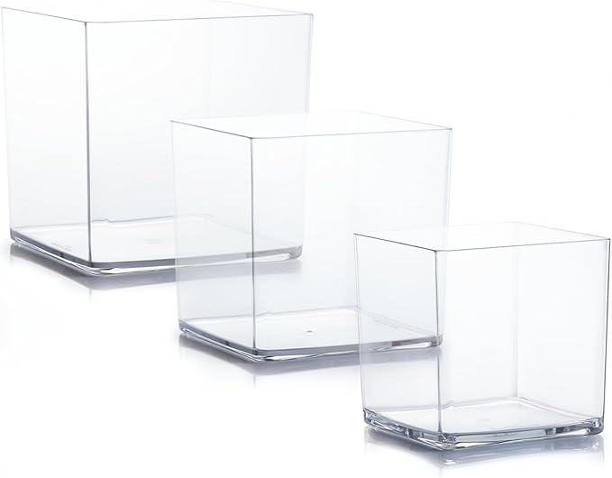 Acrylic Cube Vases Set of 3, Clear Square Vases, Shatterproof Flower Vase Decorative Centerpiece for Home, Wedding, 4”+5”+6”