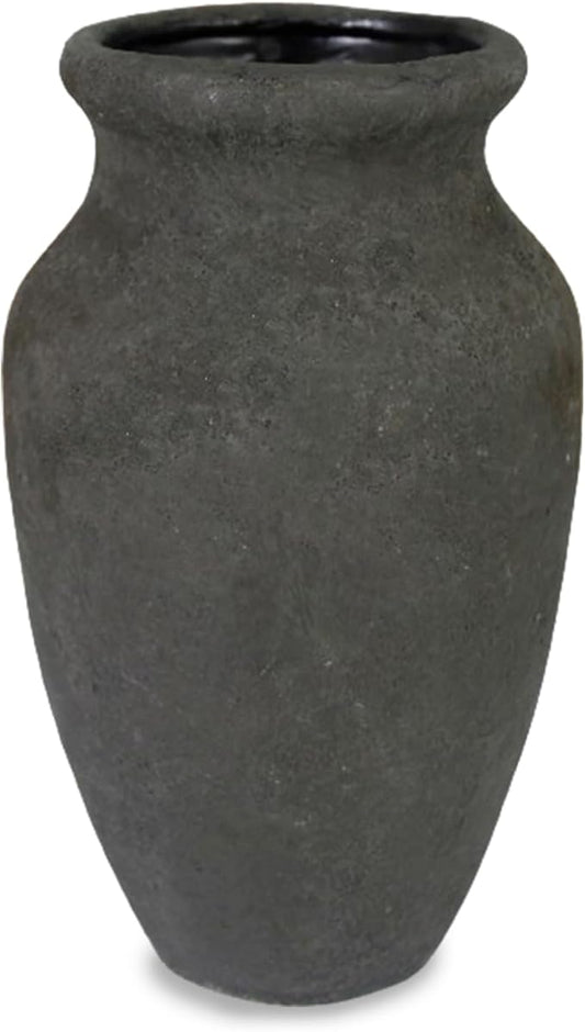 roro 7-Inch Handmade Textured Black Ceramic Prunus Vase - Artisan Handcrafted for Home & Office Decor, Ideal Housewarming Gift, Modern Rustic Farmhouse Minimalist