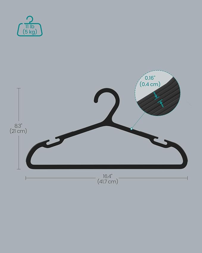 SONGMICS Clothes Hangers, Pack of 50, Plastic Hangers, with Wide Shoulder Notches, Space-Saving Coat Hangers, 16.4 Inches Wide, for Closet, Ink Black UCRP010B01