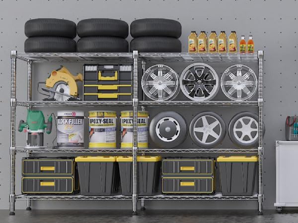 Homdox Heavy Duty Storage Shelves, 4 Tier Wire Shelving Unit, Adjustable Metal Shelves for Storage, Garage Rack Pantry Shelves Kitchen Shelving, 18"x72"x60", Silver Gray