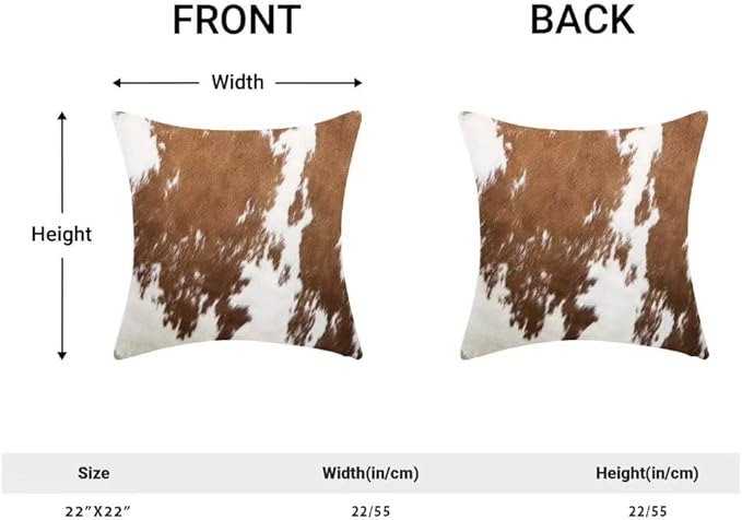 BETGINY Cow Print Pillow Covers 22X22 Inch Pack of 2, Western Brown Cowhide Throw Pillow Covers Square Cushion Farmhouse Animal Cow Print Pillow Cases for Bedroom Living Room Home Sofa Patio Outdoor