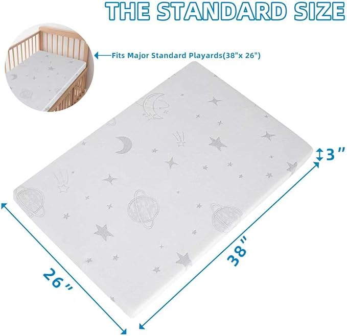 Pack and Play Mattress Pad, Dual-Sided Breathable Hypoallergenic, Premium Memory Foam & High Density Foam, Portable Pack n Play Mattress