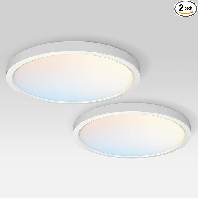 ASD LED 15" Round Flush Mount Ceiling Light Fixture, Low Profile Surface Lighting | 5CCT, Dimmable, Ultra-Thin, ETL Listed | 28W 2300LM 2700-6000K 100-277V | Kitchen, Hallway Lamp | White, 2 Pack