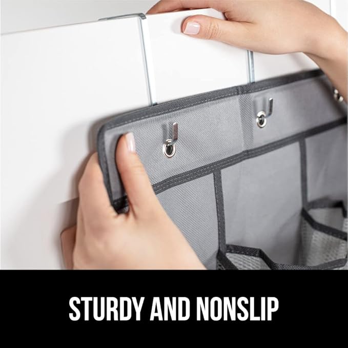 GORILLA GRIP Over the Door Shoe Organizer, 24 Large Breathable Mesh Pockets, Space Saving Hanging Storage Holder, Closet Rack Hanger Holds Up to 40 lbs, Hangs on Closets for Shoes, Accessories, Gray