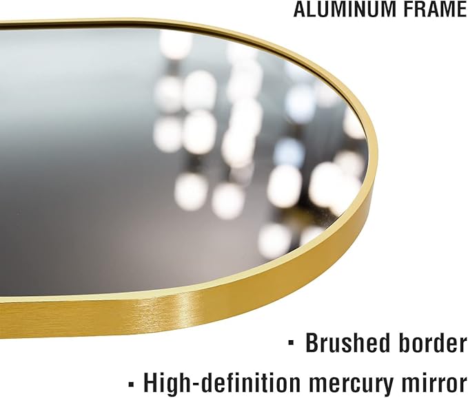 OGCAU Floor Mirror with Aluminum Alloy Frame, Full Length Standing Hanging or Leaning Against Wall, Body Mirror for Floor & Wall in Bedroom, Arched-Top, Wall-Mounted (Gold)