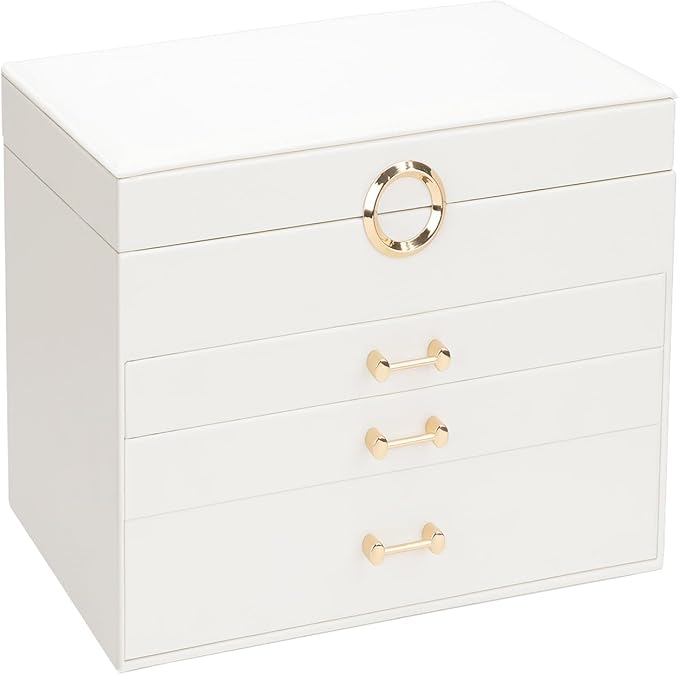 Jewelry Box with Mirror，Jewelry Holder Organize with 3 Drawer，4-Layer Jewelry Box for Women Girls，Large Jewelry Storage Box. (White