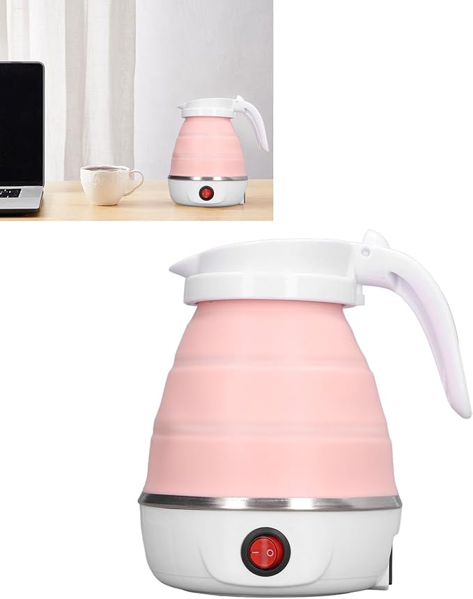 Folding Electric Kettle, US Plug 110V 400W Collapsible Hot Water Kettle with Detachable Power Cord for Desktop (Pink)