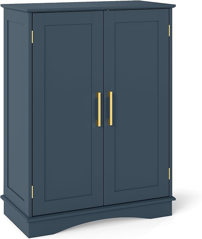Tangkula Bathroom Floor Storage Cabinet, 31.5" H Freestanding Pantry Cabinet with 2 Doors and Adjustable Shelves, Kitchen Cupboard for Living Room, Dining Room, Bathroom (Navy Blue, 31.5" H)