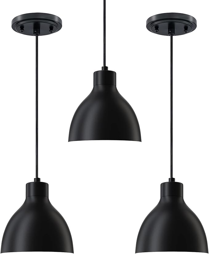 3 Pack 1 Light Industrial Hanging Indoor Mini Pendant Ceiling Light Fixtures Black Finish for Bar Dining Room Corridor Living Room Kitchen Island