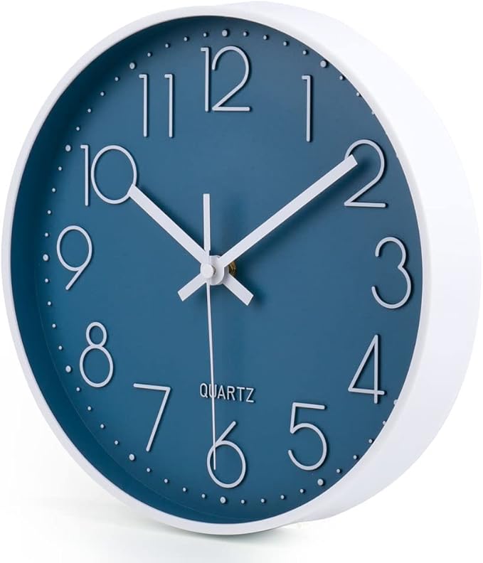 jomparis 10 Inch Cerulean Wall Clock Battery Operated Silent & Non-Ticking Wall Clock Decor for Bathroom Bedroom