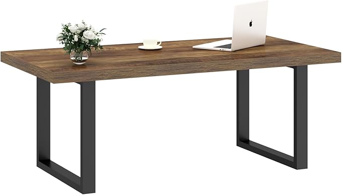 IBF Farmhouse Coffee Table, Modern Simple Wood Coffee Tables for Living Room, Industrial Minimalist Rectangle Center Table, Wood and Metal Tea Coffee Table for Home Office Bedroom, Rustic Oak, 39 in