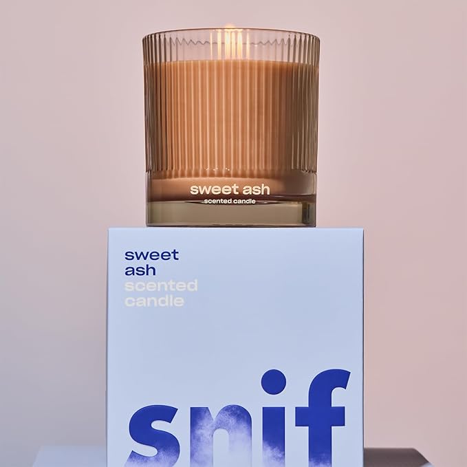 Sweet Ash Scented Candle by Snif, Low-Key Sweet and Earthy Scent, 50+ Hours, 100% Cotton Fiber Wicks, Soy Wax Blend, Non-Toxic, Vegan, 8.5 oz