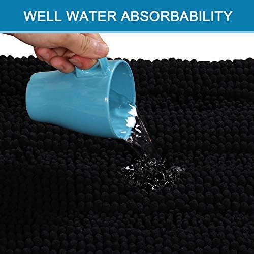 H.VERSAILTEX 2 Piece Bathroom Set Bathroom Rugs Bath Mats Sets Super Absorbent Chenille Striped Bath Mats Non Skid Machine Wash Dry Rugs for Bathroom Floor(Jet Black, 47 x 17 Plus 17 x 24 - Inches)