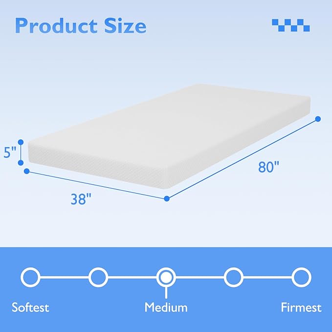 FDW 5 Inch Gel Memory Foam Mattress Medium-Firm Mattress for Pressure Relief & Cooler Sleep Mattress for Kid Adults CertiPUR-US Certified Mattress in a Box,Twin XL