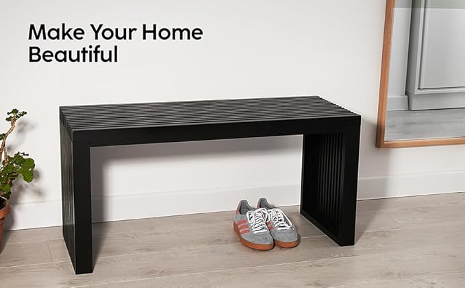 Bamboo Natural 36 inch Wooden Bench, Small Wood Benches for Entryway, Living & Dining Room, Kitchen, Bedroom, Bathroom, Hallway, Front Door, For Indoor & Outdoor Patio Use, Mid Century Modern Decor