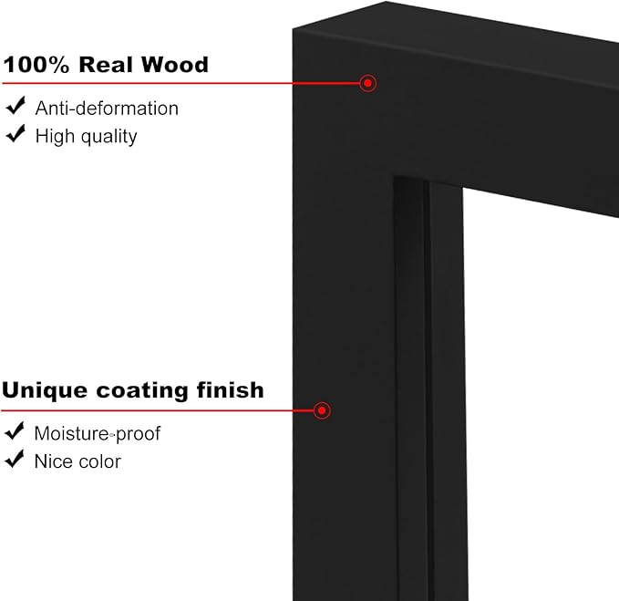 KINLINK A4 Picture Frame, Black Solid Wood Frames with Acrylic Plexiglass for Pictures A5 with Mat or A4 without Mat, Tabletop and Wall Mounting Display 4 Pack