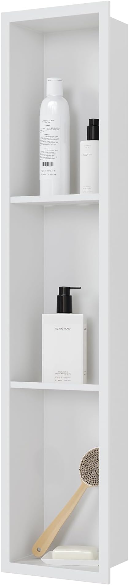 Stainless Steel Shower Niche 8" X 36", No Tile Needed Wall Niche Three-Tier, Recessed Shower Shelf for Bathroom Storage, Matte White