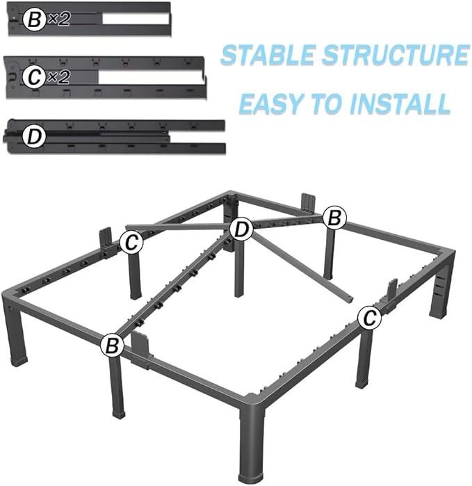 FUIOBYVV 16 Inch King Bed Frame with Rounded Corner and Headboard Hole Mattress Retainers 3500 LBS Metal Heavy Duty Steel Slats Support No Box Spring Needed Platform Noise Free Easy Assembly