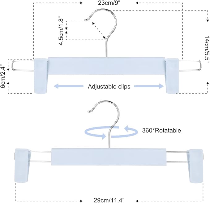 Clothes Pants Hangers, Space-Saving Skirt Holders with 360 ° Swivel Hooks, Adjustable Clips, Trouser Hangers, Clothes Coat Garment Jeans Hangers (20 Pack, Blue)