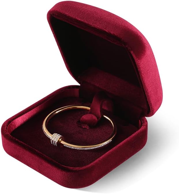 Resilient Velvet Ring Earrings Bracelet Necklace Display Box, Travel Mini Jewelry Organizer Case (Red, Bracelet Box)
