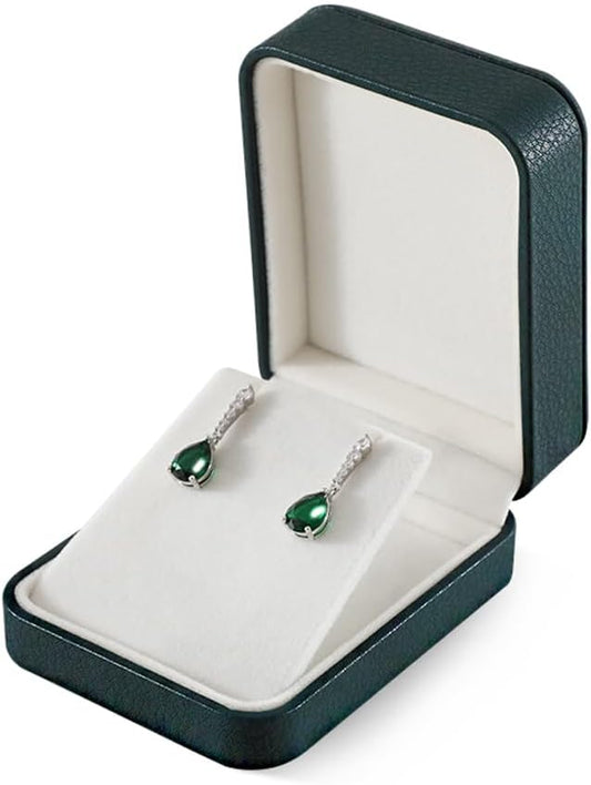 Leather Jewelry Box, Green Earring Storage, Luxury Gift Box for Engagement, Wedding, Elegant Diamond Case
