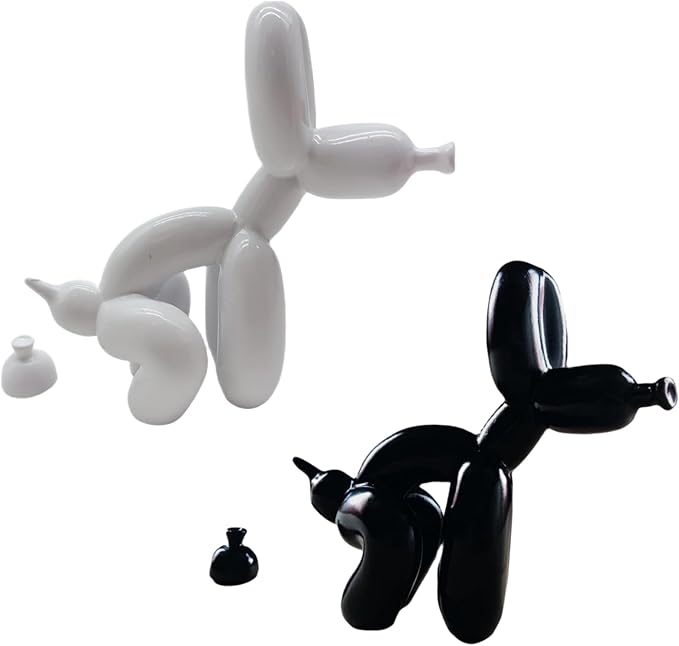 Balloon Dog Mini Poop Dog Decoration Desktop in Living Room Art Animal Small Statue, Bookshelf Decor (Black and White)