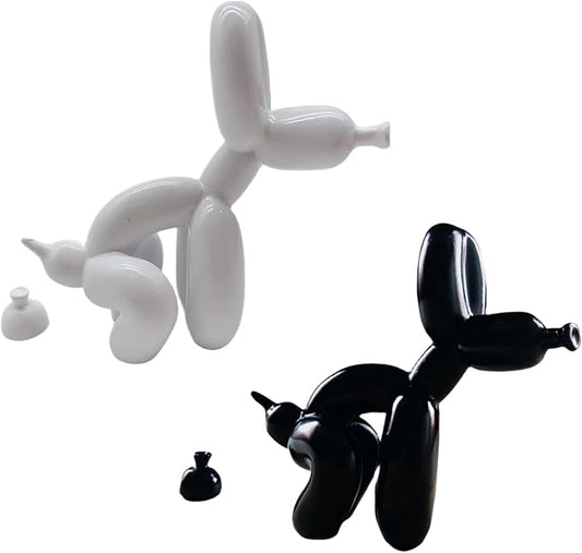 Balloon Dog Mini Poop Dog Decoration Desktop in Living Room Art Animal Small Statue, Bookshelf Decor (Black and White)