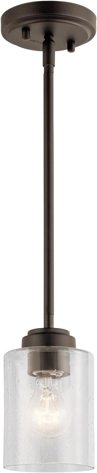 Kichler Winslow 7.5" Mini Kitchen Pendant with Clear Seeded Glass in Olde Bronze®, (7.5" H x 4.25" W), 44032OZ