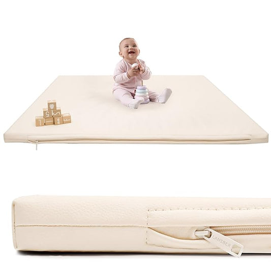 1.2" Padded Baby Play Mat 50x50 Playpen Mat- Extra Thick Waterproof Vegan Leather for Infants and Toddlers, Soft and Easy-to-Clean Floor Mat for Crawling & Play