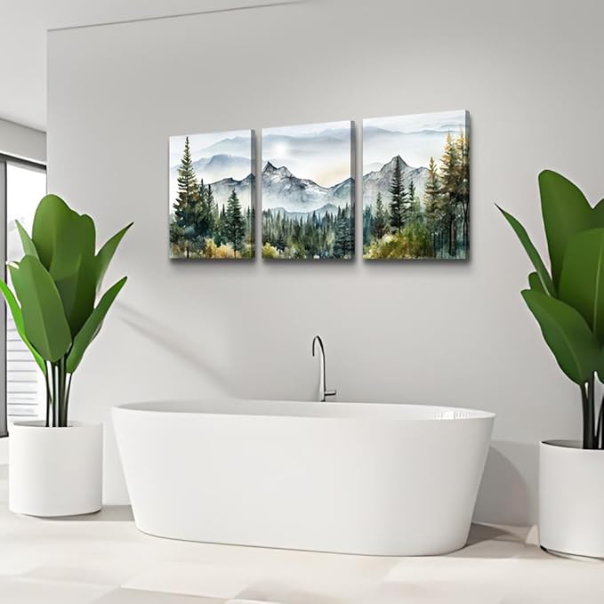 MHARTK66 Wall Art for Living Room Modern Wall Decor for Bedroom Office Decor Abstract Mountain Forest Landscapes Ink Painting 3 Piece Framed Canvas Art Prints Ready to Hang Wall Pictures Home Decor