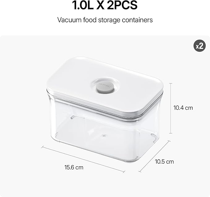 Premium Airtight Food Storage Containers, Rectangular 2PC(1.06qt), Smart One-Click Seal Lid, No Hinges, Patented Double Silicone Lining, 100% Leak Proof, BPA-FREE, Dishwasher, Microwave Safe