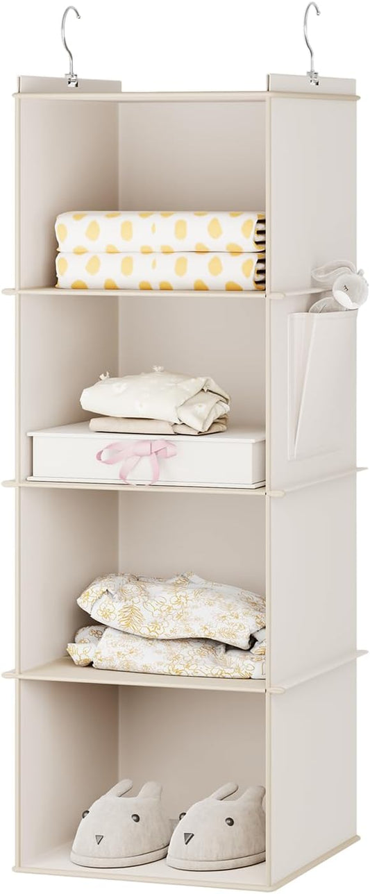 Hanging Closet Organizer, 4-Shelf Closet Hanging Storage Shelves, Beige