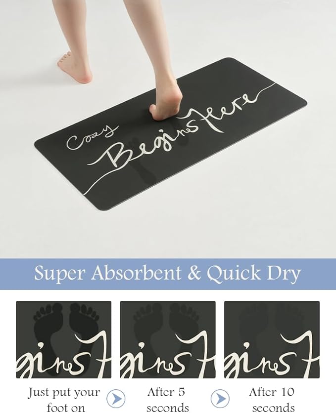 Bath Mat-Bath Mat Rug Non Slip Super Absorbent Stain Resistant Quick Dry Thin Bathroom Rug-Bath Mats for Bathroom Floor Bathtub Vanity-Bathmat Bath Rug Easy Care-17"x35",Black