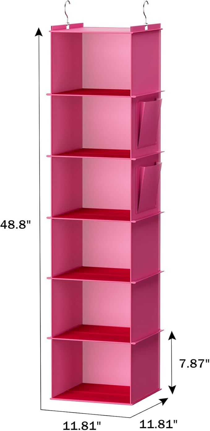YOUDENOVA Hanging Closet Organizer, Closet Hanging Storage Shelves (Pink)