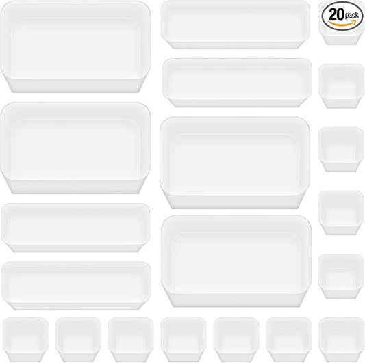 Poeland 20 Pcs Drawer Organizer Tray Storage Box for Bedroom Dresser Bathroom Kitchen, Frosted