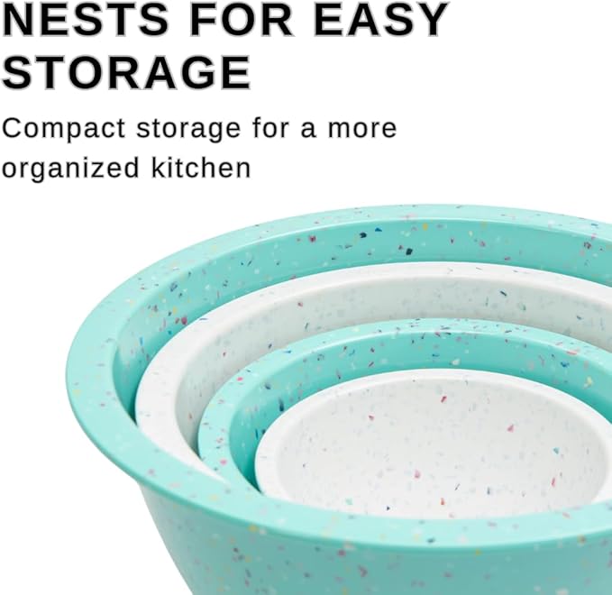 Confetti Nesting Mixing Bowls Set - 4-Piece Colorful Kitchen Bowls (18oz, 1.25QT, 2.5QT, 4QT) - BPA-Free, Dishwasher Safe, Space-Saving Design Eggshell Color