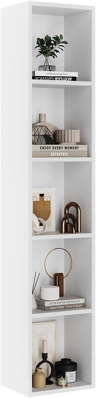 oneinmil Tall Narrow Bookshelf, 5-Tier Cube Display Rack, Modern Corner Bookshelf with Storage Space, CD Storage Cabinet for Home Office (White 1 Pack, 5-Tier)