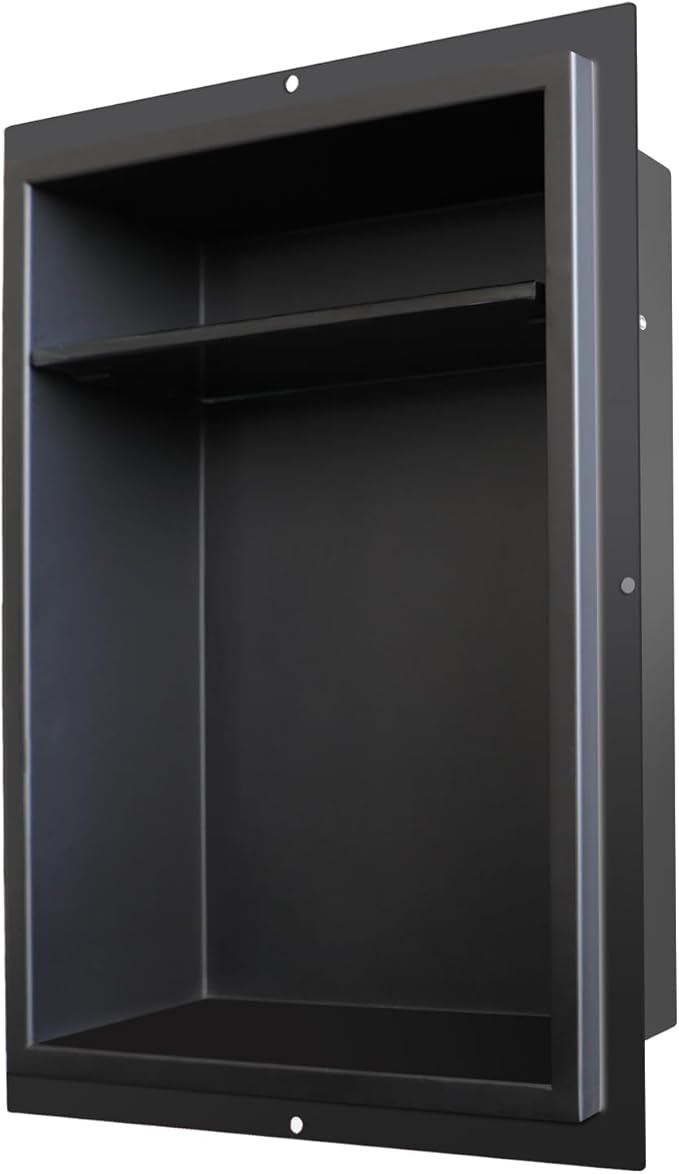 CKB Shower Niche Stainless Steel, 18 Inch x 14 Inch x 4 Inch Depth, Double-Layer Storage Shelves, Recessed Shower Shelf with Matte Black