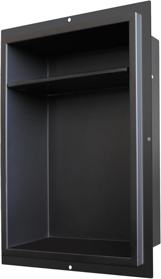 CKB Shower Niche Stainless Steel, 18 Inch x 14 Inch x 4 Inch Depth, Double-Layer Storage Shelves, Recessed Shower Shelf with Matte Black