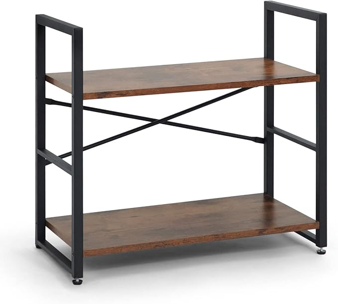 CAPHAUS 2 Tier Small Bookshelf, 24 Inch Width Free Standing Shelf, Bookcase Shelf Storage Organizer, Industrial Book Shelves for Home Office, Living Room, Rustic Oak Vintage Shelves & Metal Frame