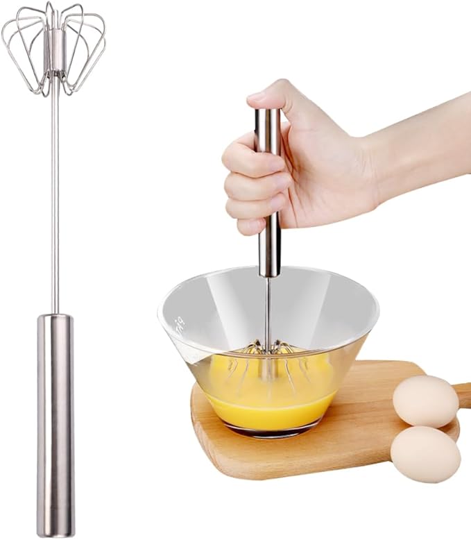 2025 Upgrade Stainless Steel Egg Whisk, Semi-Automatic Hand Push Mixer Stirrer Whisk Blender, Stainless Steel Whisks Blender for Blending, Beating & Stirring (12inch)