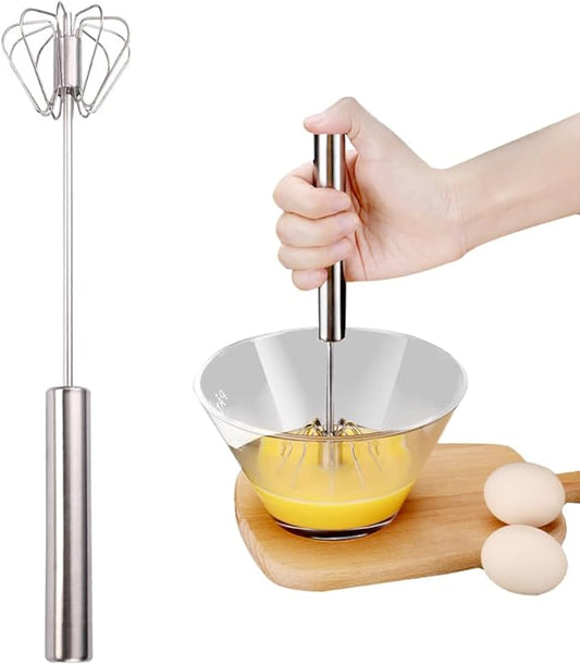 2025 Upgrade Stainless Steel Egg Whisk, Semi-Automatic Hand Push Mixer Stirrer Whisk Blender, Stainless Steel Whisks Blender for Blending, Beating & Stirring (14inch)