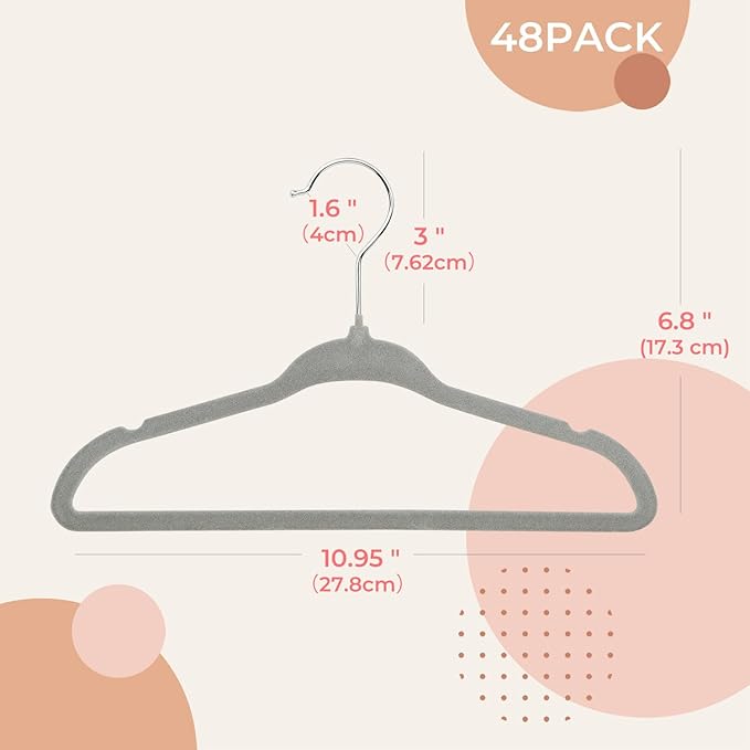 ManGotree 11" Baby Velvet Hangers, Non-Slip Infant Coat Hangers, Ultra-Thin Toddler Felt Hanger with 360° Swivel Hook, Space Saving Children's Hanger for Kids Clothes, 48 Pack (Grey)
