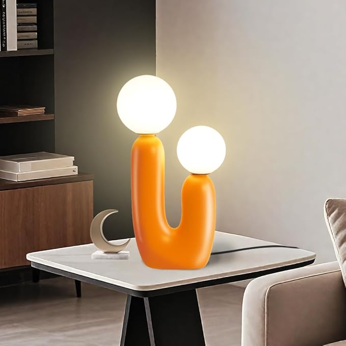 Nightstand Lamps, Modern Cactus Lamp, Dimmable Resin Table Lamp, Suitable for Living Room, Bedroom, Bedside Table (Orange)