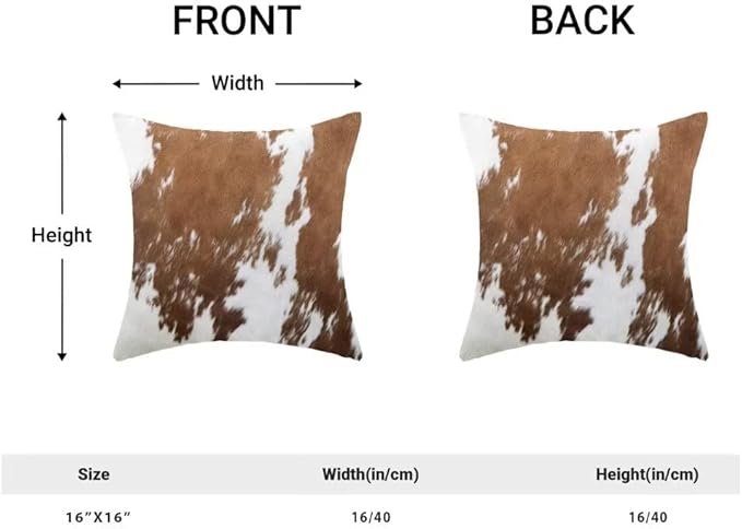 BETGINY Western Cow Print Pillow Covers 16X16 Inch Pack of 2, Brown Cowhide Throw Pillow Covers Square Farmhouse Animal Cow Print Faux Fur Cushion Case for Couch Sofa Bed Room Decor